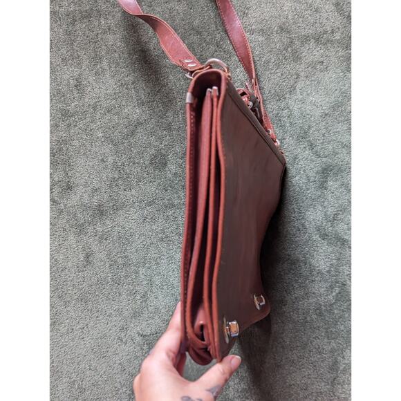 I Medici Italian Leather 2-Way Briefcase Shoulder Bag Red Brown Made in Italy - Picture 4 of 14